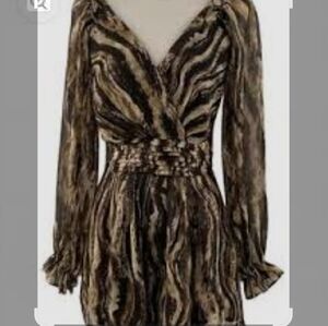 Reset by Jane women’s Brown&Tan lined flowy Romper with long sleeves Size L NWT